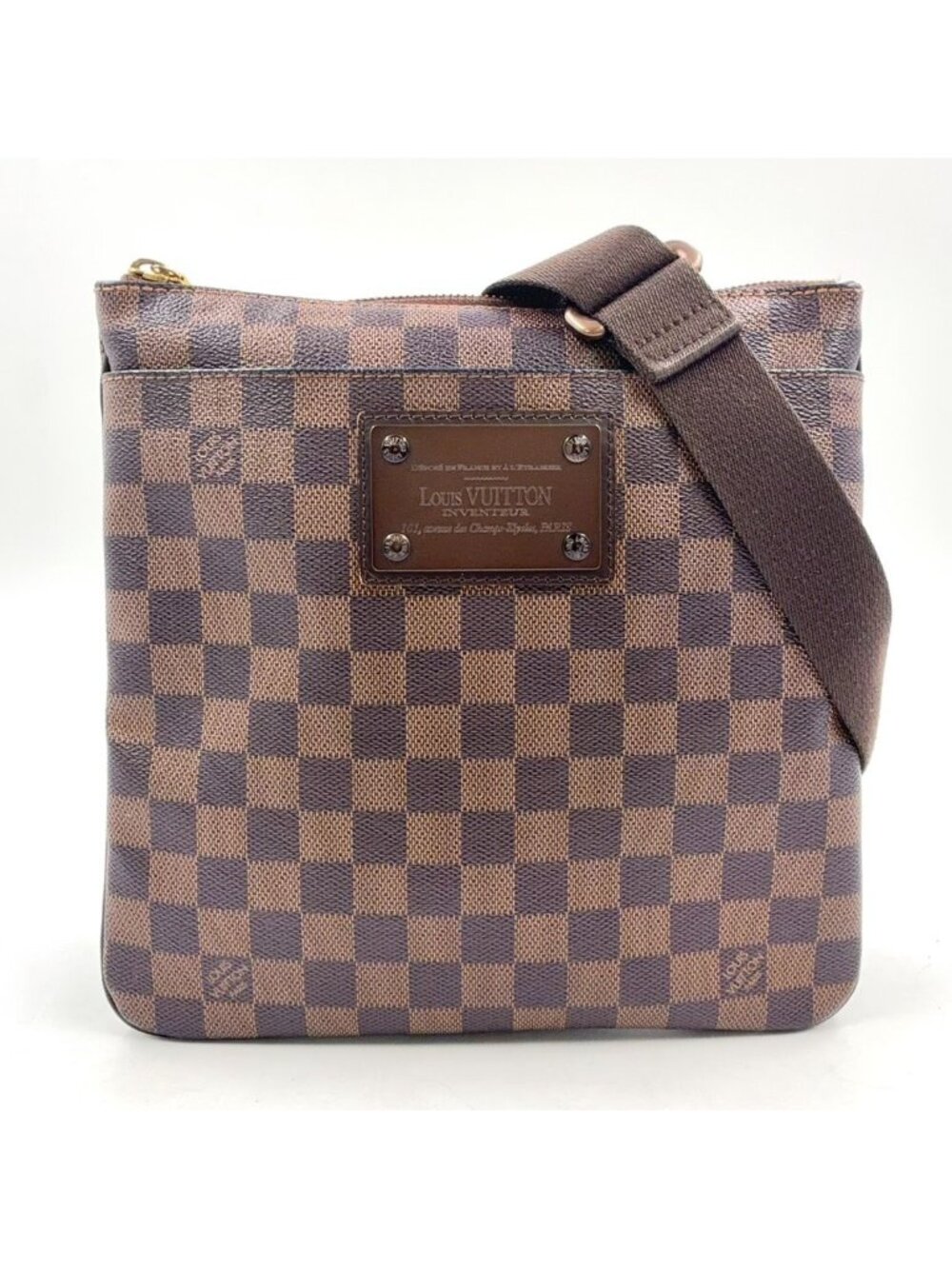 Louis Vuitton Pratt Brooklyn Damier Ebene Leather Brown Shoulder Bag Gold